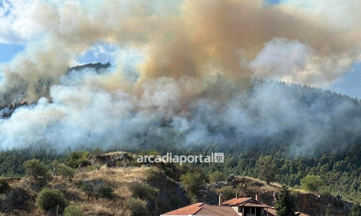 Φωτιά στην Τρίπολη: Καίγεται πευκοδάσος στις παρυφές του Μαίναλου