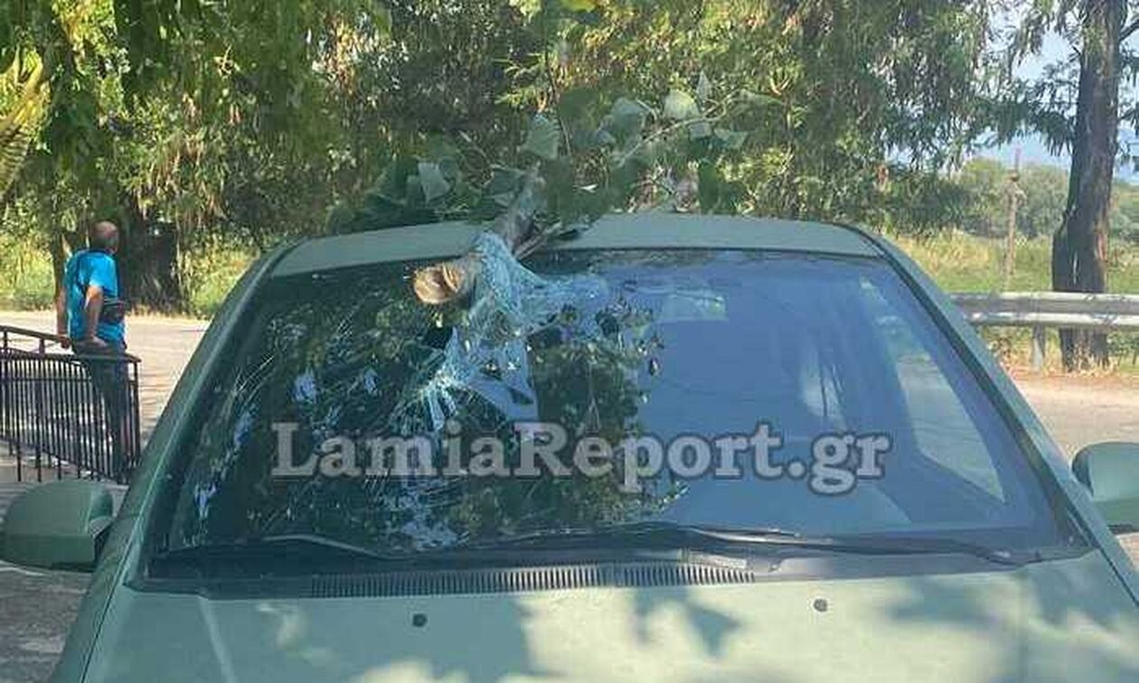 Λαμία: Κινδύνεψε οικογένεια – Κλαδί καρφώθηκε στο παρμπρίζ του εν κινήσει αυτοκινήτου τους