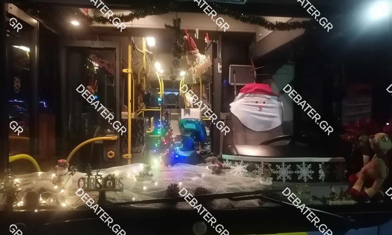 Λεωφορείο των ΚΤΕΛ στην Ελευσίνα σε εορταστική διάθεση