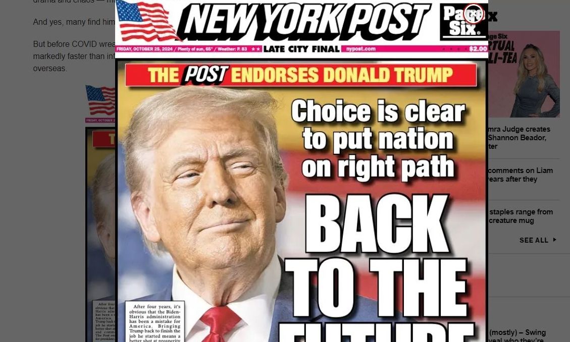 ΗΠΑ: Η New York Post του Μέρντοχ τα γύρισε και στηρίζει σήμερα τον Τραμπ για μια δεύτερη θητεία