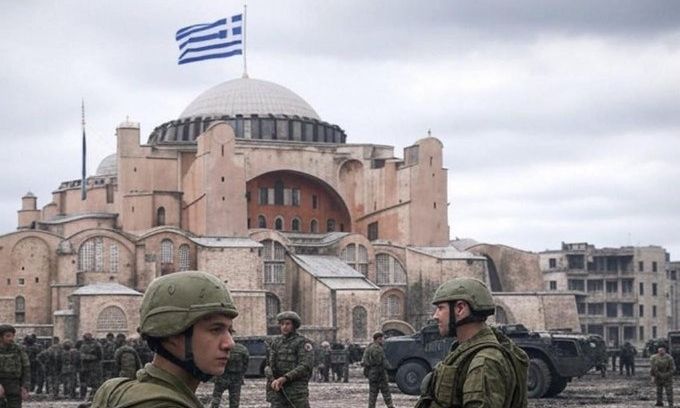 Βρετανός πολιτικός δημοσίευσε εικόνα με την ελληνική σημαία στην Αγία Σοφία – «Βράζουν» στην Τουρκία