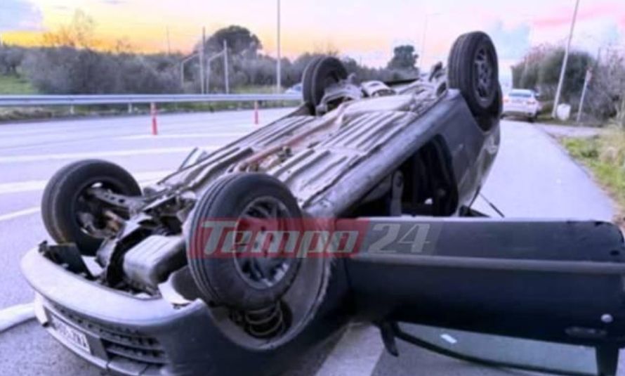 Σοβαρό τροχαίο στην Πατρών – Πύργου: ΙΧ τούμπαρε στη μέση του δρόμου – Μία τραυματίας