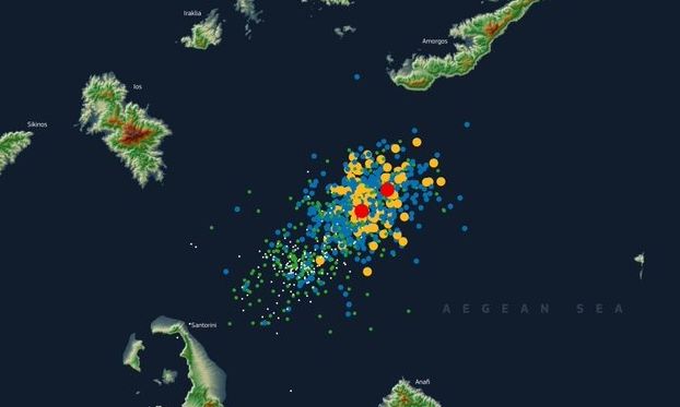 Σεισμοί Σαντορίνη: Η εικόνα του Copernicus με τις δονήσεις στις Κυκλάδες – Εκατοντάδες… κουκίδες