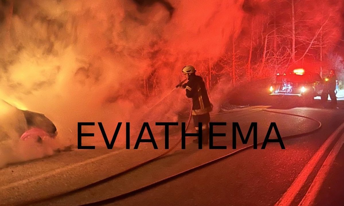 Αυτοκίνητο τυλίχθηκε στις φλόγες στην Εύβοια – Καλά στην υγεία του ο οδηγός