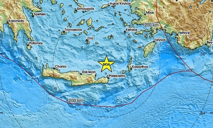 Κρήτη: Σεισμός κοντά στο Λασίθι – Βόρεια της Σητείας το επίκεντρο