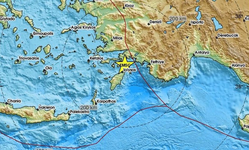 Ισχυρός σεισμός κοντά στη Ρόδο – Αισθητός στα Δωδεκάνησα