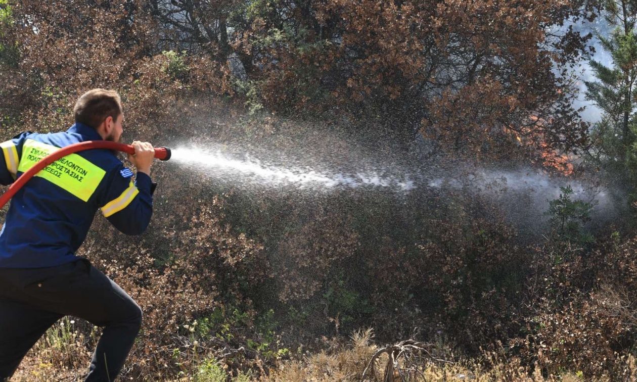 Φωτιά σε περιοχή με χαμηλή βλάστηση στη Θήβα – Επιχειρούν εναέρια μέσα