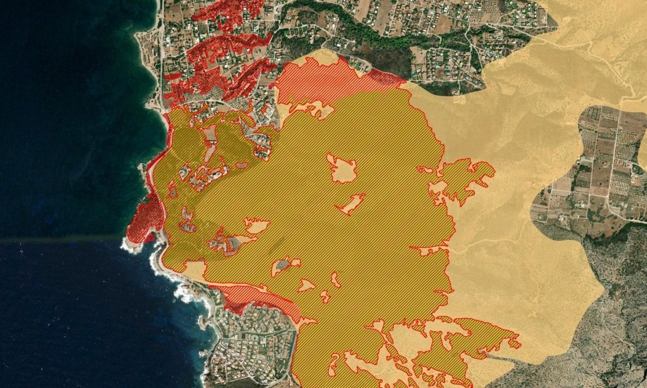 Φωτιά Παλαιά Φώκαια: Πάνω από 2.000 στρέμματα έγιναν «στάχτη» – Χάρτης της καταστροφής