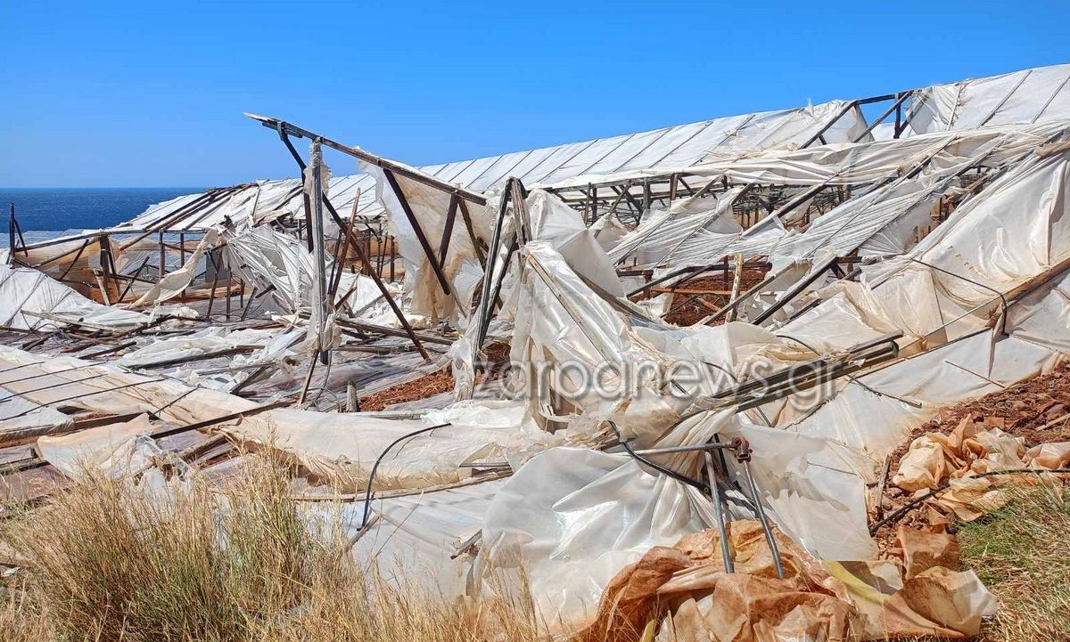 Χανιά: Τεράστιες καταστροφές στα θερμοκήπια από τους ισχυρούς ανέμους στην Κουντούρα