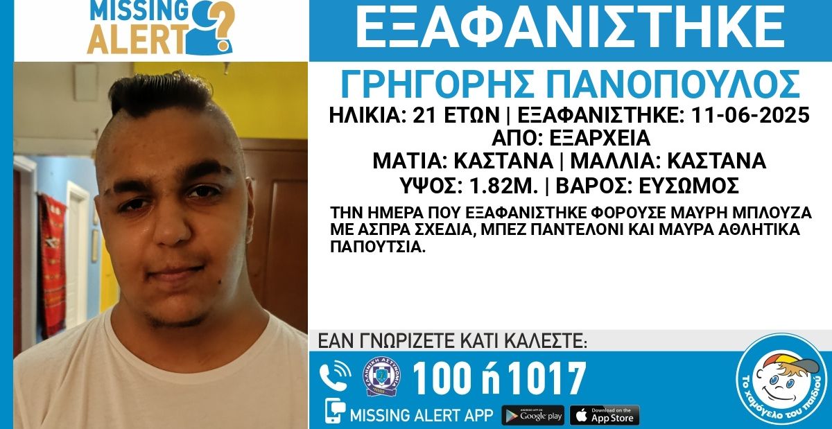 Χαμόγελο του Παιδιού: Εξαφανίστηκε 21χρονος από τα Εξάρχεια – Συναγερμός στις Αρχές