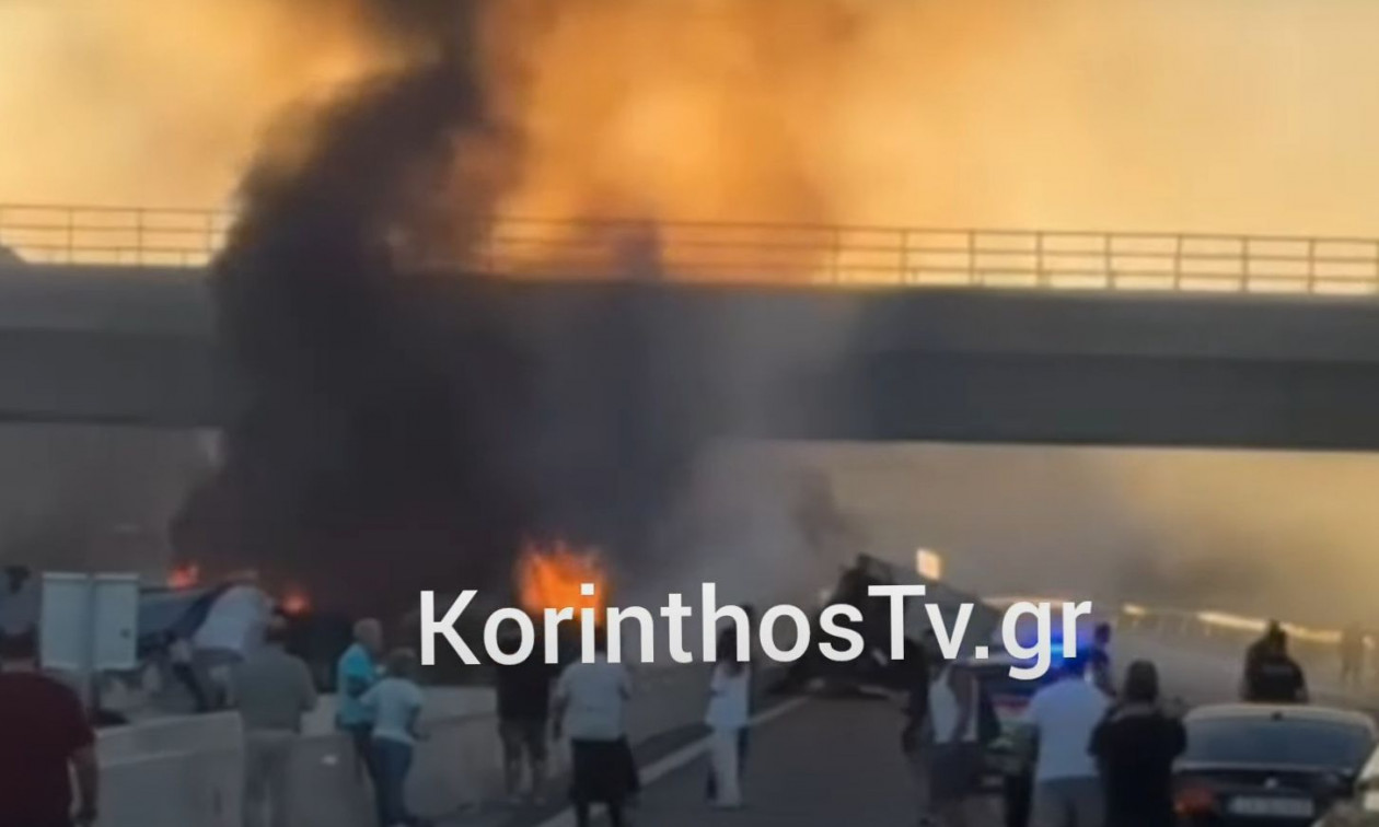 Τρομακτικές εικόνες στην Αθηνών-Κορίνθου: Φορτηγό τυλίχθηκε στις φλόγες – Βίντεο
