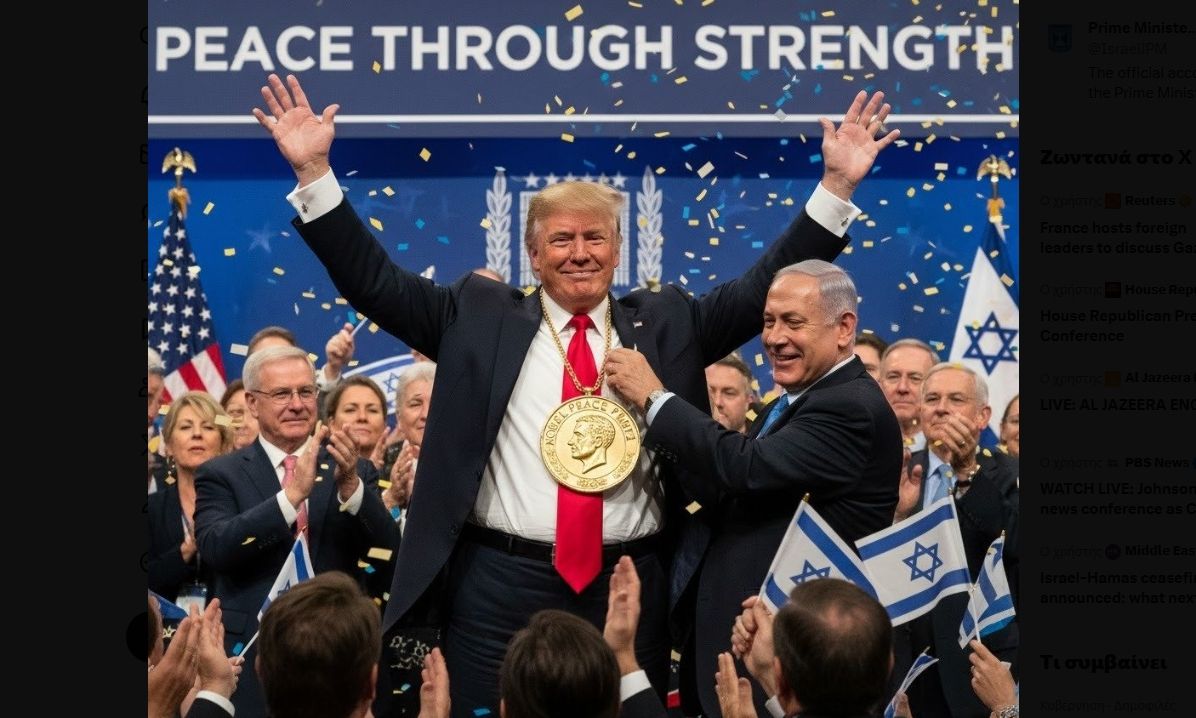 O Νετανιάχου απένειμε ήδη το Νόμπελ Ειρήνης στον Τραμπ – Η φωτογραφία AI