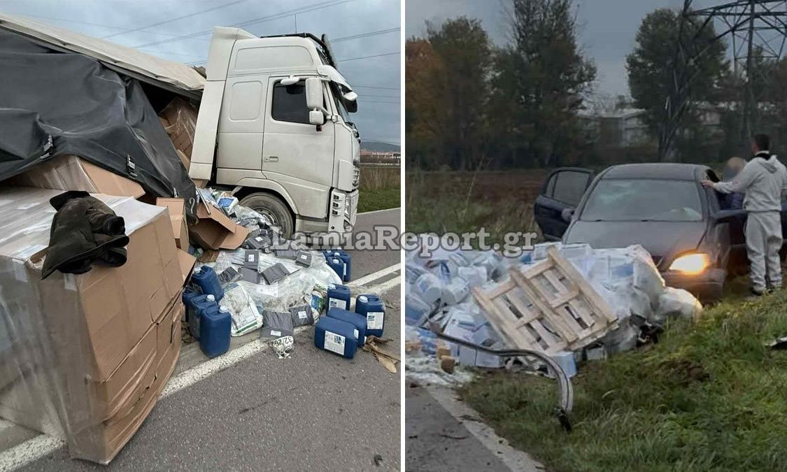 Τροχαίο με εκτροπή νταλίκας πριν την έξοδο της Θήβας – Γέμισε το οδόστρωμα τσιμέντα