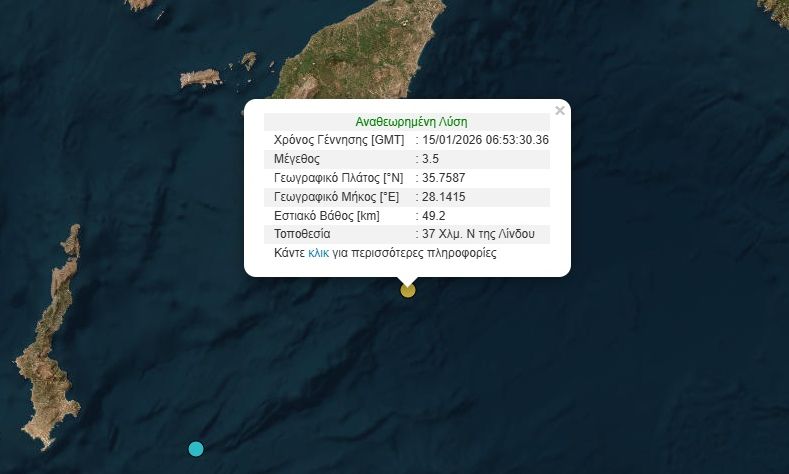 Σεισμός 3,5 Ρίχτερ στη Ρόδο