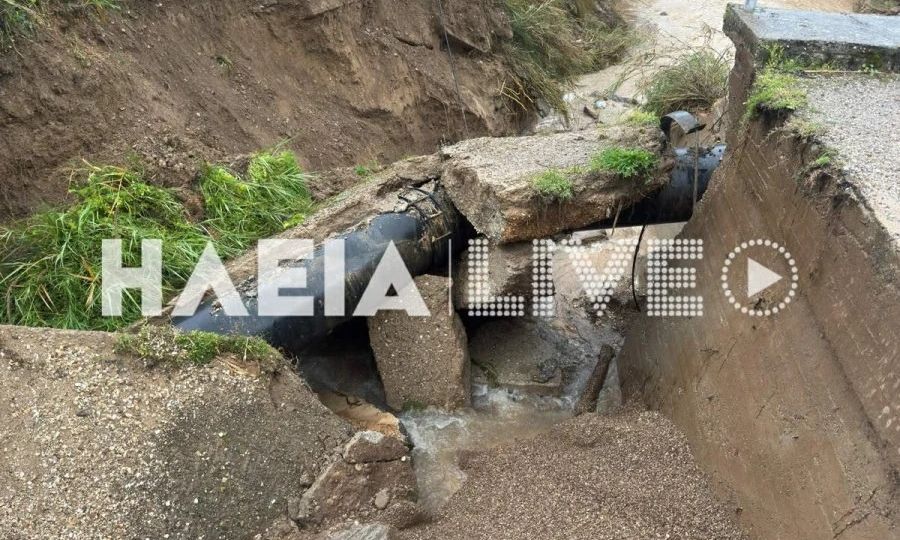 Κακοκαιρία – Πύργος: Κατέρρευσε ο κεντρικός αγωγός ύδρευσης – Κλειστά σχολεία την Παρασκευή