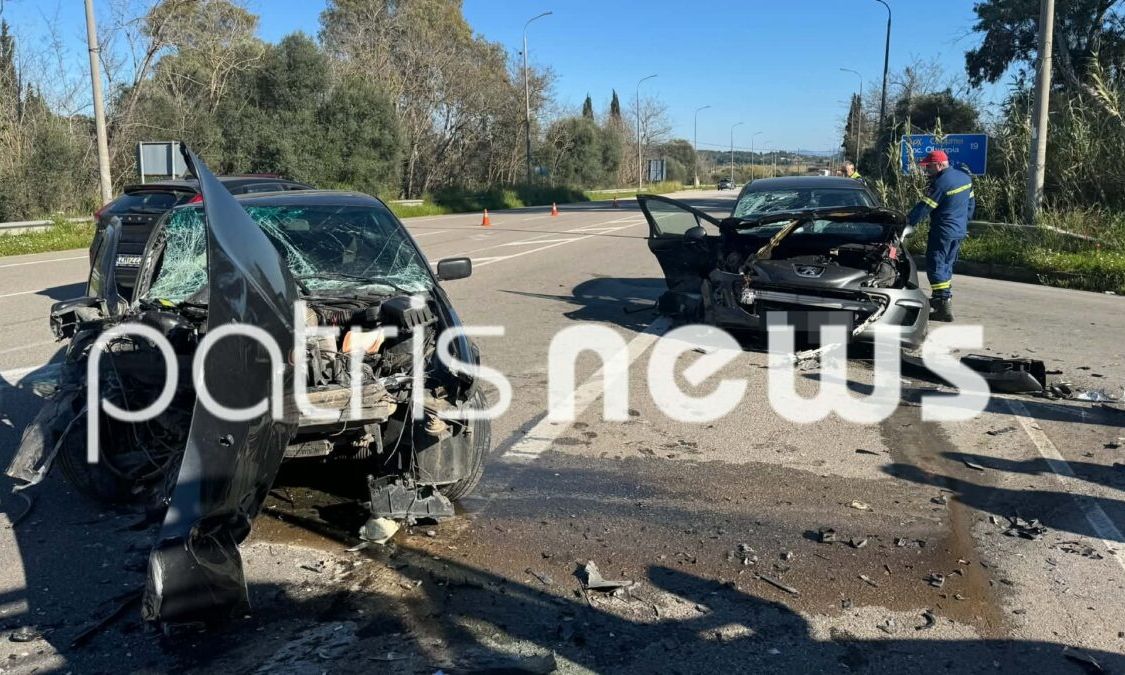 Ηλεία: Σφοδρή μετωπική σύγκρουση αυτοκινήτων στον κόμβο Ολυμπίων – Τέσσερις τραυματίες