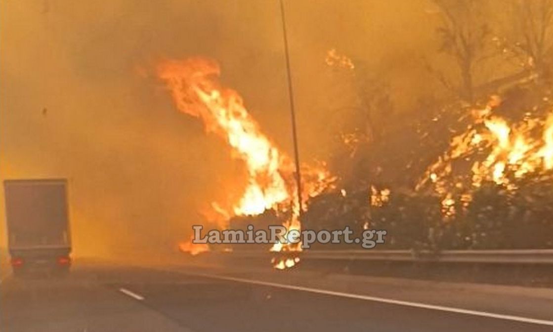 Βίντεο από τη φωτιά στο Ακραίφνιο: Οχήματα περνούν δίπλα από τις φλόγες στην εθνική οδό