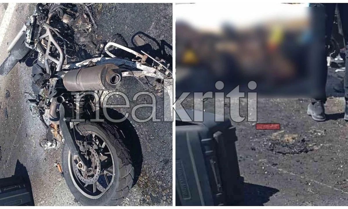 Σοβαρό τροχαίο στο Ηράκλειο: Μηχανή πήρε φωτιά μετά από σύγκρουση με ΙΧ – Με εγκαύματα 55χρονος