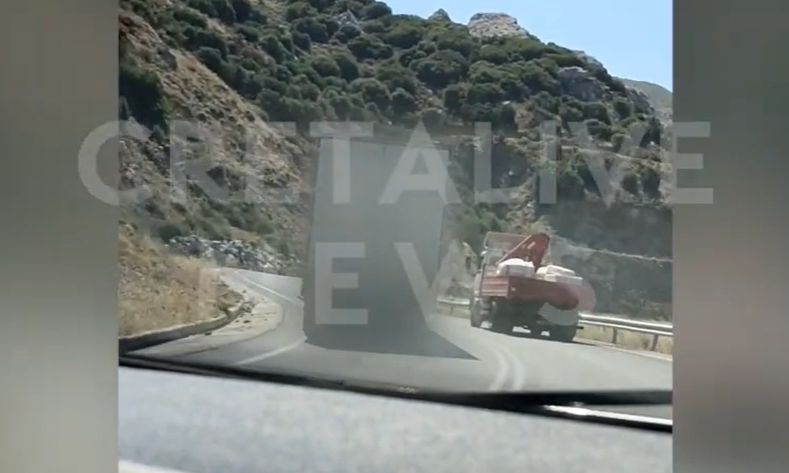 Ηράκλειο: Νταλίκα κάνει παράνομη προσπέραση πάνω σε στροφή – Δείτε βίντεο