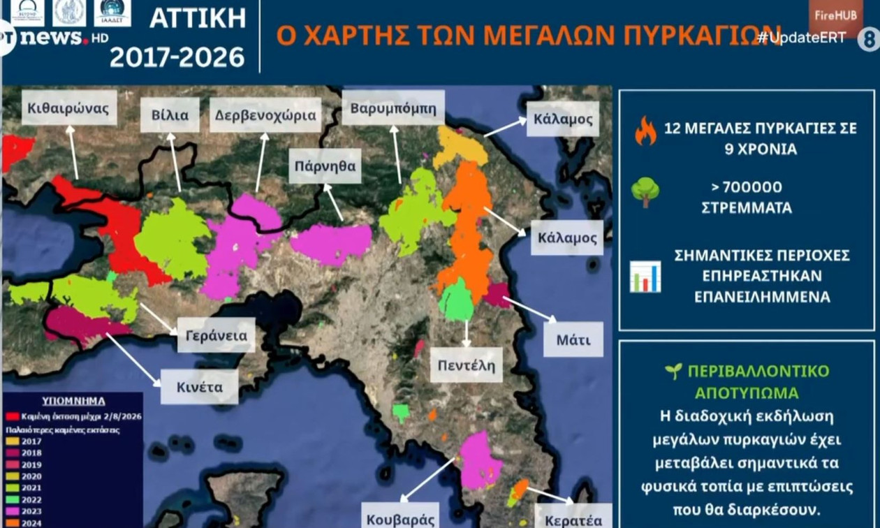 Η φετινή φωτιά στην Αττικοβοιωτία έχει το ίδιο αποτύπωμα μ’ αυτήν του 2009- 140.000 καμένα στρέμματα