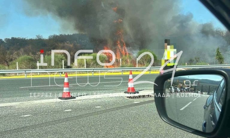 Σέρρες: Φωτιά στις πράνες της Εγνατίας στο Στρυμονικό – Επιχειρούν 2 εναέρια μέσα