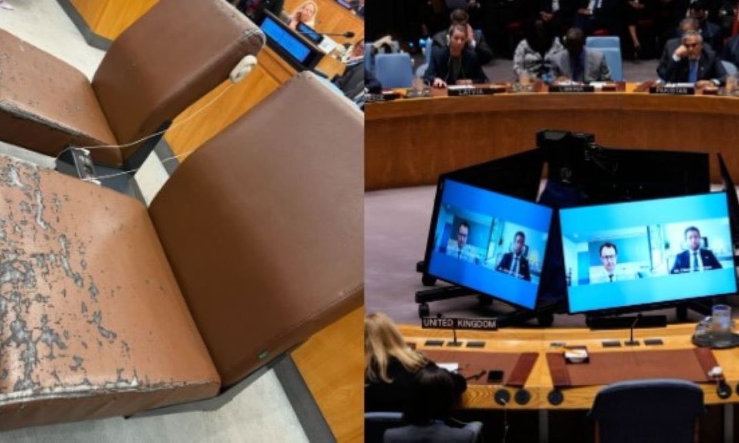 ΟΗΕ: Εικόνες από τις φθαρμένες καρέκλες σε κεντρικό αμφιθέατρο – Το σχόλιο συμβούλου του Ζελένσκι